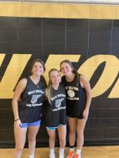 The West Milford High School girls basketball team captains, from left, are seniors Avery Vacca, Kailey Maskerines and Aubrey Fritz. (Photo provided)