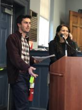 Nature Connection of West Milford executive director Luke Aaron and board chairwoman Wendy Watson-Hallowell speak at the Township Council meeting Wednesday, April 19.