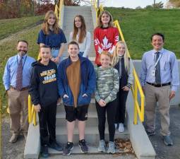 Macopin School’s Citizens of the Month: Beginning in front, from left to right are: Principal Marc Citro, James Afflerbach, Henry Space, Sydney West, Flynn Kennedy and Assistant Principal Oliver Pruksarnukul; and in back from left: Selma Saydam, Ava Brock and Matt Montena. Provided photo.