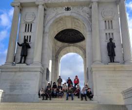 Scouts rest at the Pennsylvania Monument.