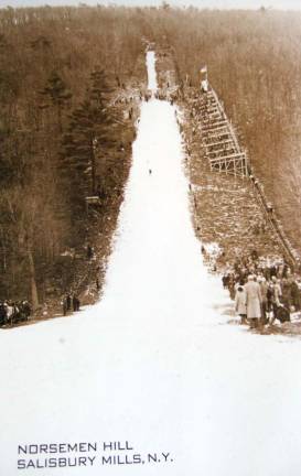 Norsemen Hill in Salisbury Mills, circa 1930-1940s, was once a place where world-class ski jumpers competed in hopes of making it to the Olympics. Photo by the Monroe Historical Society.