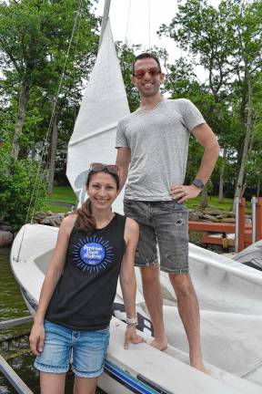 Regatta features strong competition Jason Roe, son of Awosting Sailing Squadron fleet captain Jack Roe, with his wife, Kay. They sailed their own Rebel boat in the nationals for the first time.