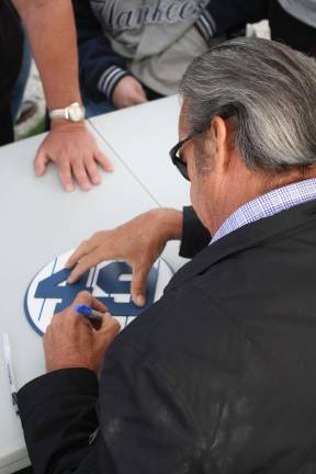 Yankees legend kicks off Little League Photo by Linda Smith Hancharick Guidry signed posters, photos, baseball cards, bats and his number 49, a number that will never be worn again by any Yankee player.
