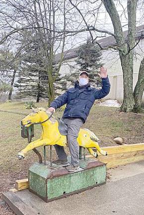 The gentleman on the mighty iron yellow steed is Rich Rodek, one of the Troop 159 assistant scoutmasters. His son Zach is one of the scouts who earned horsemanship merit badges.