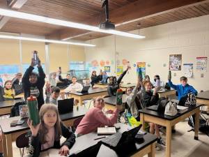 Macopin Middle School students show off their reusable water bottles. (Photos provided)