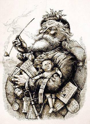 This is just one of portraits of Santa Claus by Thomas Nast (1840-1902), the editorial cartoonist often considered to be the Father of the American Cartoon.