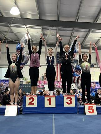 Park wins state championship MP2 Madeline Park of West Milford stands in the No. 1 spot in her division on the podium at the USA Gymnastics New Jersey State Championships on Friday, May 2 in Bridgeton. (Photo provided)