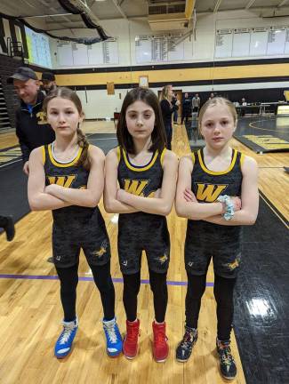 Adriana Yodice, Gabriella Carbone and Ashlyn Newton, from West Milford Junior Wrestling