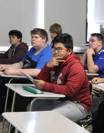 High school partners with Rotary for annual Career Day Students in attendance at a presentation - left to right are: Brian Nicheporuck, Kyle Shields, Evan Stanton (rear by window), Imad Suma (forefront), and Rocco Gerace