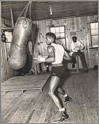 Sugar Ray Robinson and his trainer George Gainford at the Greenwood Lake Training Camp in 1950. (Photo courtesy of the New York Public Library)