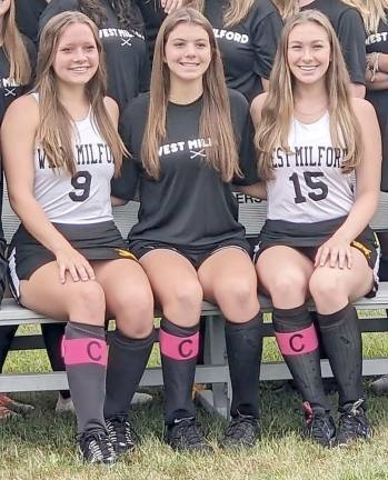 West Milford Highland field hockey team captains Jakke Galella, Avery Vacca, and Meagan Van Kirk.