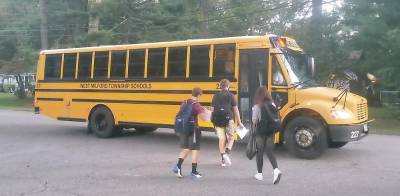 Students get on the bus in West Milford on the first day of school Tuesday, Sept. 7. Photo by Patricia Keller.