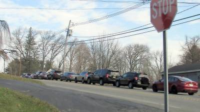 Traffic was bumper to bumper Saturday from the Union Valley Road/Marshall Hill Road intersection as residents of West Milford and anywhere else in Passaic County lined up to be tested free of charge at the county’s Mobile COVID-19 test unit at Camp Hope. Photo by Ann Genader.