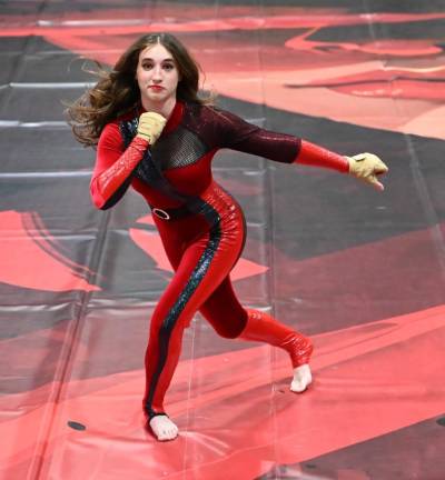 Sammie Bower, a junior, is a solo dancer with the West Milford Color Guard. (Photo by Bret Harmon)