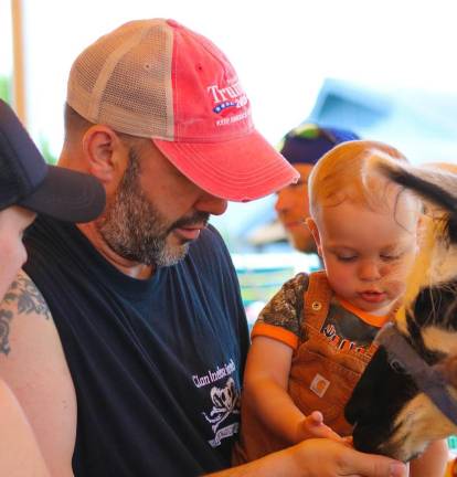 Youngster feeds a goat at the Fair.