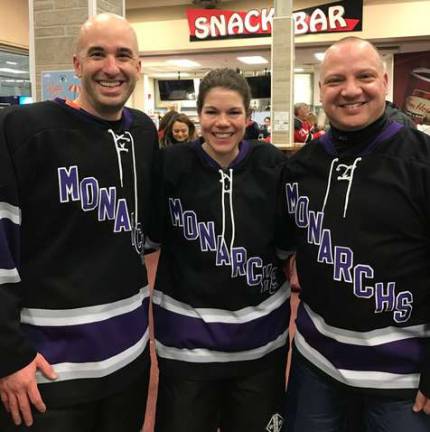 Photo providedWest Milford residents Jason Lombardo, Jen Rose and Kevin Kensicki at a 2017 Monarchs game.
