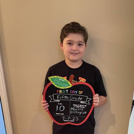 First day of school in West Milford Blaze ready for fifth grade.