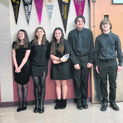 From left are Macopin Middle School students Mage Roush, Emma Dan, Skylar Dempsey, David VanTassel and Philip Stinziano. (Photo provided)