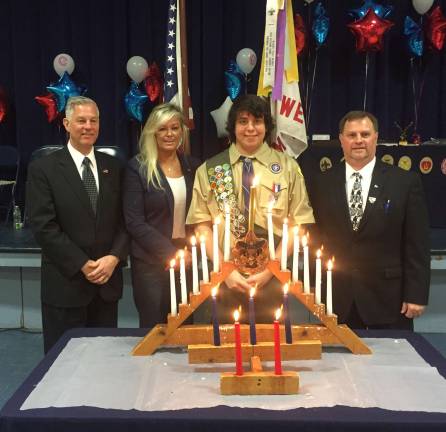 On January 14th, 2017 the West Milford Elks Lodge 2236 proudly presented Timothy Patrick Schutte the distinguished award of Eagle Scout for Boy Scout Troop 114. The award was presented by Exalted Ruler Tammy Roos and American Committee members Todd Soltez and Ken Hensley.