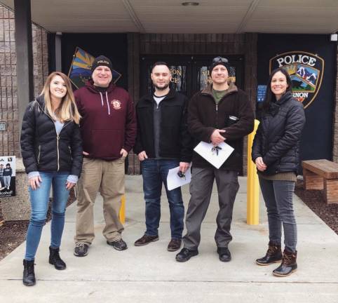 Overdose deaths tail off as addiction rages on Operation Helping Hand outreach in Vernon - L to R: Abbey Ryan, Center for Prevention & Counseling; Sgt. Shaun Fitzgerald; Ptl. Sean Perry; Ptl. Steve Gentle, Vernon Police; Katie Walker