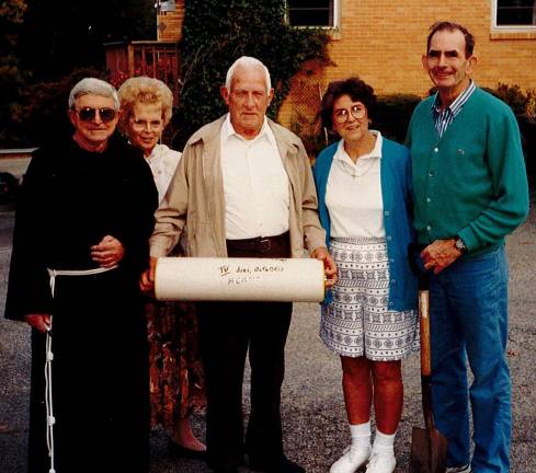 St. Joseph's jubilee year comes to a close Twenty five years ago, in 1990, the 225th capsule committee buried their time capsule. Pictured here is the committee, including  Father Boniface Hanley, OFM, Vera Shemanski, Earl Struble holding the 225th time capsule, and Mary and Bob Kochka.  The capsule was buried on Oct. 4, 1991.