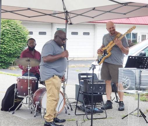 Miles Griffin’s brilliant vocalese capabilities, together with free jazz approaches to the music, percussion artistry of guest drummer Taru Alexander, artistic bass support from Brian Kastan, and improvised jazz standards maintained the audience’s attention for two full hours, during this free concert held at the Kastan Art Space, 97 Windermere Ave., in Greenwood Lake. Photo provided by Peter Lyons Hall.