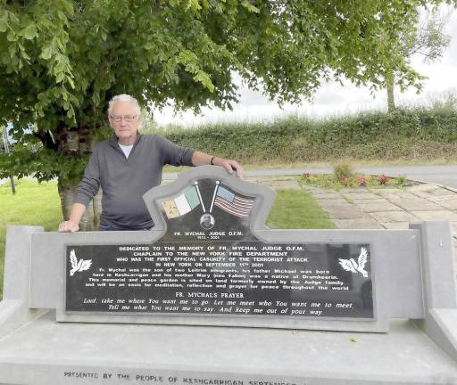 Carl Corcoran at the memorial to the Rev. Mychal Judge OFM, chaplin to the FDNY and son of immigrants, at the priest’s ancestral home in Ireland. Judge was killed on Sept. 11, 2001.