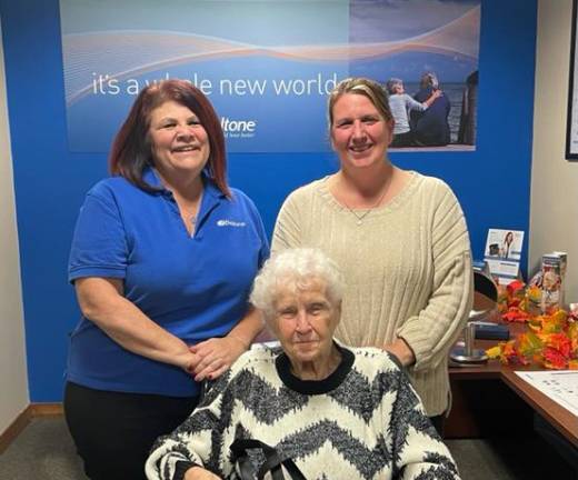 Mary Rebisz, winner of the 11th Annual Jack Kenney Memorial Hearing Aid Giveaway is pictured with her daughter Kathy and Judy Kenney of the Kenney family Bel Tone Hearing Aids business. Photo provided.