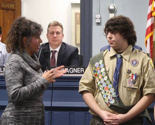 Timothy Schutte is heading to NASA scholars project West Milford's Timothy Schutte, a student at Passaic County Community College and recent Eagle Scout, is heading to NASA this spring for NASA Community College Aerospace Scholars project. Here he is seen with Mayor Bettina Bieri in February as he was acknowledged for his Eagle Scout award.