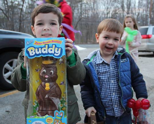 Connor Feehan, 5, was one of the lucky few who found a &quot;golden egg&quot; and won a giant chocolate bunny. His 3-year-old brother, Dillon, is looking forward to sharing the bounty.