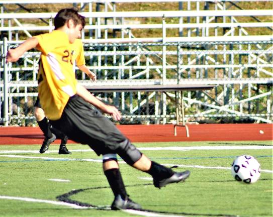 The Highlanders boys’ team tries to make a play in the Oct. 2 home match against DePaul.