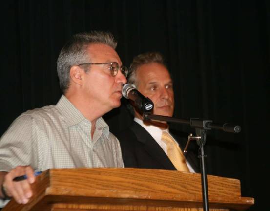Lakefront group challenging revaluation process Attorney Robert Giancaterino, left, from the law firm of Skoloff and Wolfe fields questions from the audience about their tax appeals along with appraiser Arthur Linfante from the Value Research Group.