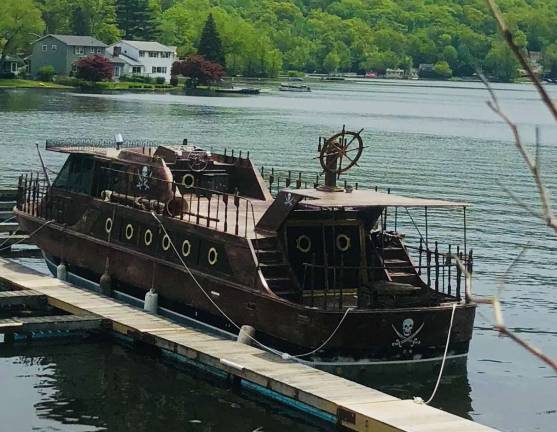 By Julie TomaroThe Helm restaurant on Greenwood Lake has recently added this pirate ship from Virginia to its establishment and its now for rent for private parties.