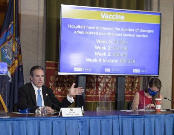 Widening the Vaccine Pool Governor Andrew M. Cuomo updates New Yorkers on the state’s COVID-19 response on January 8, 2021. Photo: Mike Groll/Office of Governor Andrew M. Cuomo