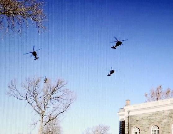 ‘He got cheated out of time, but he didn’t get cheated out of life’ Helicopter fly over at the U.S. Military Academy for West Point graduate Dan Prial of Warwick. Photos from N.Y. National Guard YouTube.