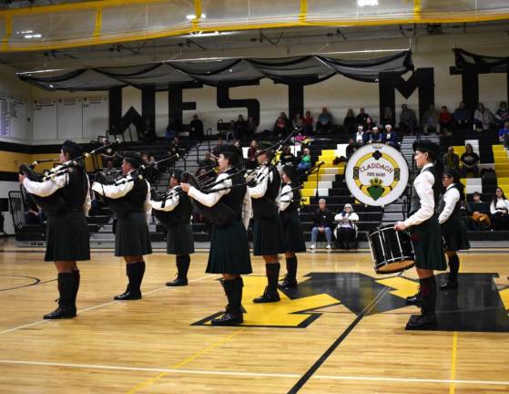 The Claddagh Pipe Band of West Milford performs.