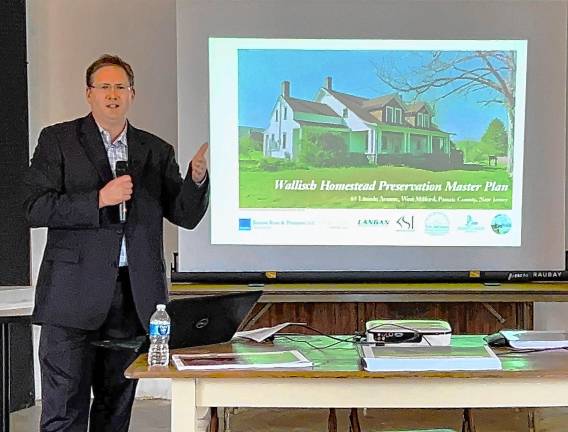 Wallisch master plan presented Architect Ross Barton presents the Wallisch Homestead Preservation Master Plan on Saturday, April 26. (Photos by Fred Ashplant)