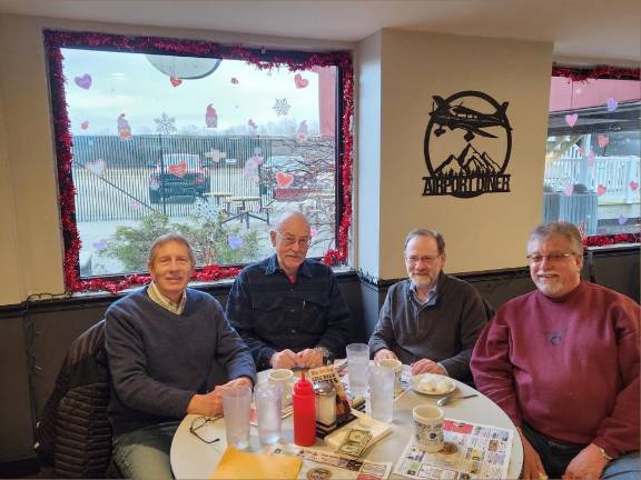 Four former mayors meet at the West Milford Airport Diner to select the recipient of the 2023 Mary B. Haase Lifetime Volunteer Award. From left are Carl Richko, Glenn Wenzel, Robert Moshman and Phil Weisbecker. (Photo provided)