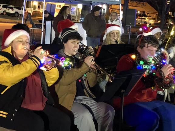 Members of the West Milford High School band play Christmas carols. (Photo by Kathy Shwiff)