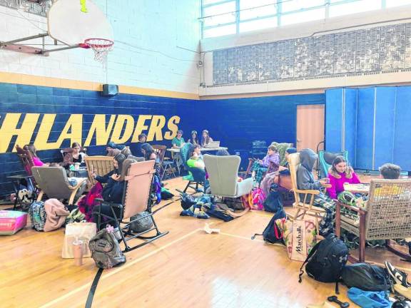 Macopin Middle School students raise more than $6,000 for the Highlander Family Success Center at the annual Rock-A-Thon on Friday, Feb. 23. Students stayed in rocking chairs from noon to midnight in the school gym. The event was hosted by the Student Council. (Photo provided)
