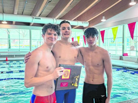 Holding the 2024 Passaic County trophy are, from left, Tyler Roer, Michael DeMarco and Zachary McKatten. (Photos provided)