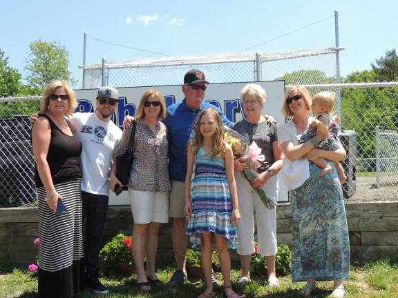 Welcome to the Bob Henry T-Ball Field Pictured here is the Henry family, from left, Kristen Elsishans, Tim Henry, Colleen Henry, Bob Henry, Kate Elsishans, Mary Henry, and Kathy Henry holding baby Molly.