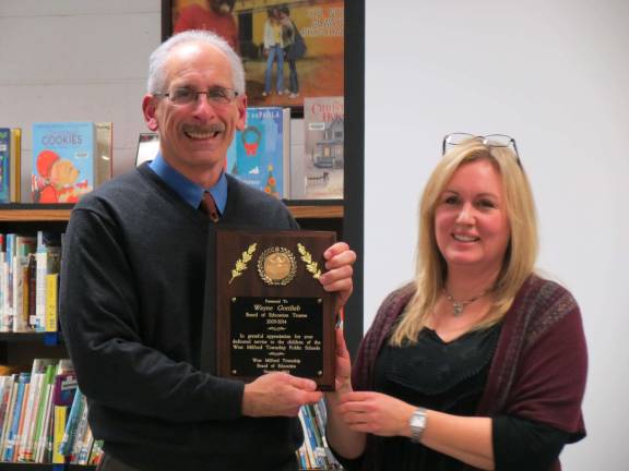 Gottlieb, Conlon honored for school board service Photos by Patricia Keller Wayne Gottlieb received a plaque from school board President Inga Koeppe, thanking him for his nine plus years of service as a board of education trustee.