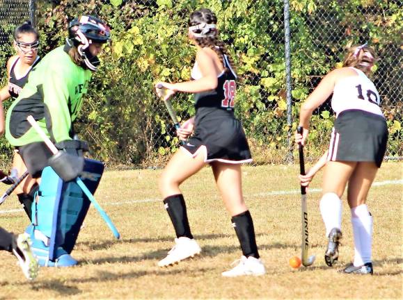 The Lady Highlanders trying to score during the Oct. 2 tie with Westwood Regional.