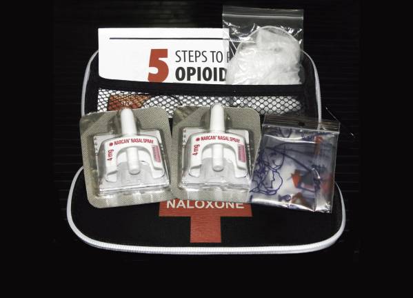 Opioid deaths fall in region Naloxone nasal delivery method of Narcan distributed by healthcare professionals to help combat opioid crisis and reverse the effects of opioid overdose.