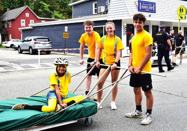 Bed race returns to village The Emerald Point Restaurant bed, “One in a Minion,” won the 2023 race. From left are rider Brielle Walker and drivers Mathew Buckley, Bailey Fry and Jaeden Walker.