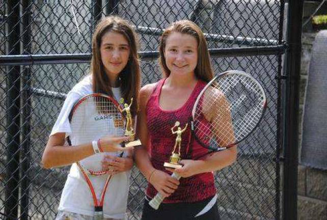 Booster club hosts annual tennis tournament Lisa Zazi, left was runner up to Theresa Fernbacher in the girls singles category.