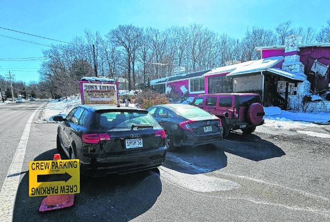 Movie crew in town MV1 The parking lot at Town Tavern on Macopin Road is full of trucks and cars serving a crew making a movie on Weaver Road on Tuesday, Feb. 20. (Photos by Rich Adamonis)
