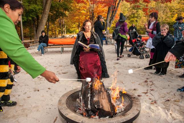 Part of the day's events included making s'mores and reading spooky stories.