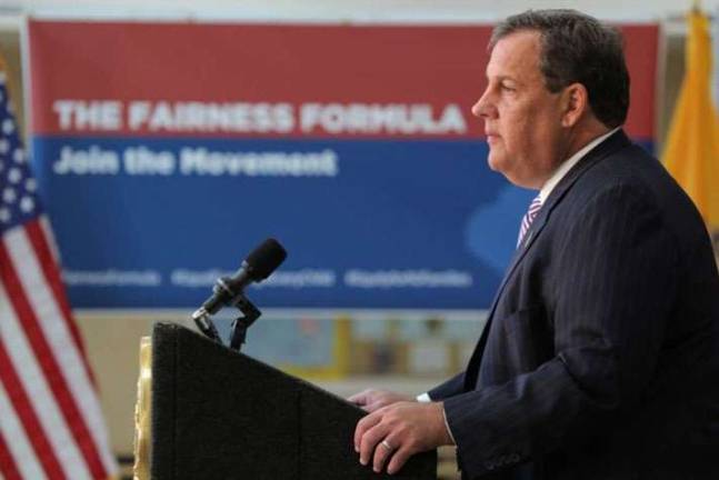 New school funding plan would mean property tax relief for West Milford Photo provided by nj.gov Gov. Chris Christie introduces his Fairness Formula plan at Hillborough High School in Somerset County, which he says will increase state funding to 75 percent of school districts, resulting in property taxes cuts for many residents.
